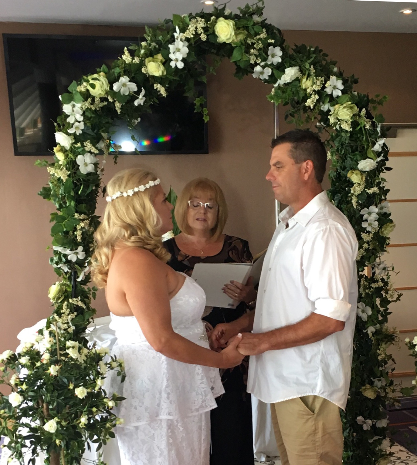 Matthew Moore and Christine Drennan getting married on Pacific Jewel