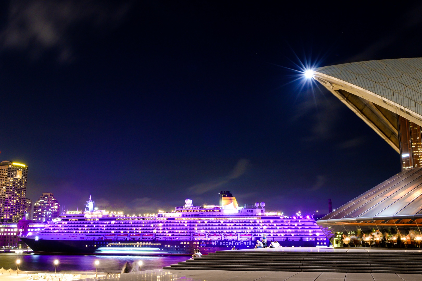 Queen Victoria illuminated purple in Sydney for International Womens Day March 8 2016 Credit James Morgan