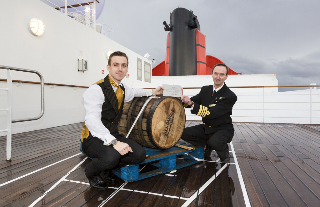 The Savoys Beaufort Bartender Neil Donachie and Queen Mary 2 Captain Wells Inspect the Latest Cargo